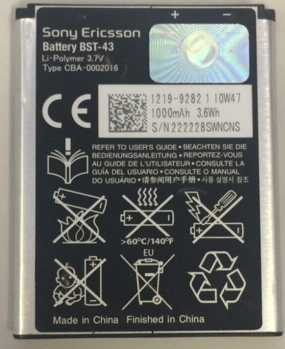 Orignal Genuine Sony Ericsson battery BST-43 1000mAh 3.7v