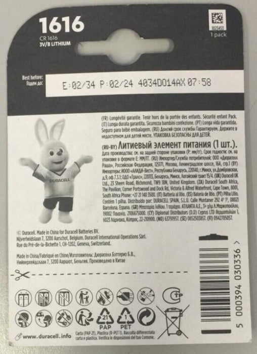 3 x Duracell CR1616 3V Lithium Coin Cell Battery DL1616 1616 EXPIRY 2034