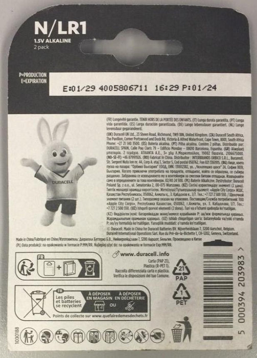 Duracell N LR1 MN9100 Alkaline Battery 1.5v - Security remote battery 2 Pack