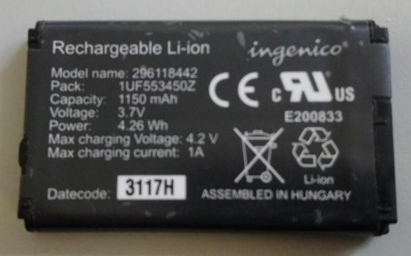 Used Battery For INGENICO Replaces 296118442 3.7V 1150mAh