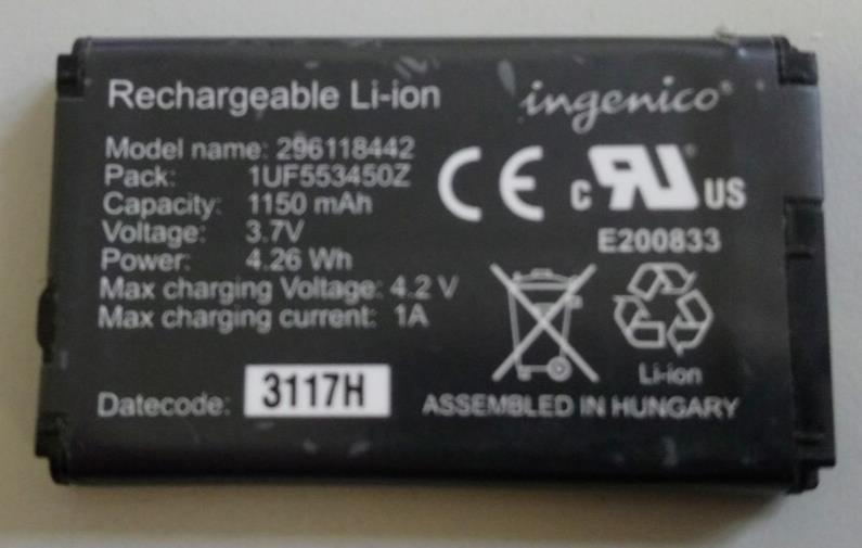 Used Battery For INGENICO Replaces 296118442 3.7V 1150mAh