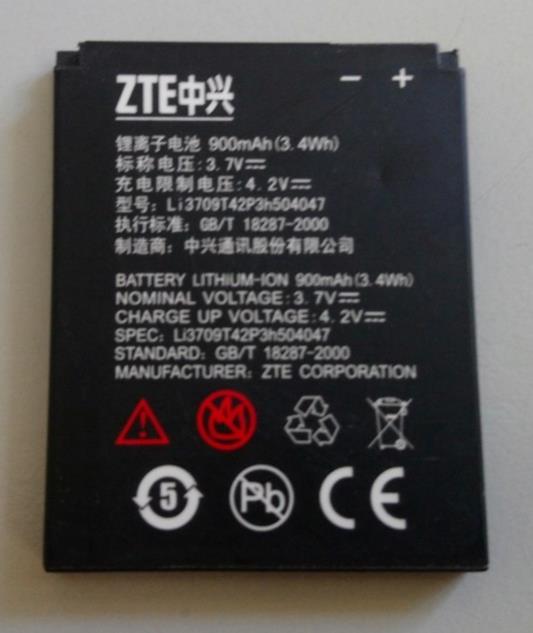ZTE Used 3.7V battery for Orange Rio, Li3709T42P3h504047 Li-ion 900mAh