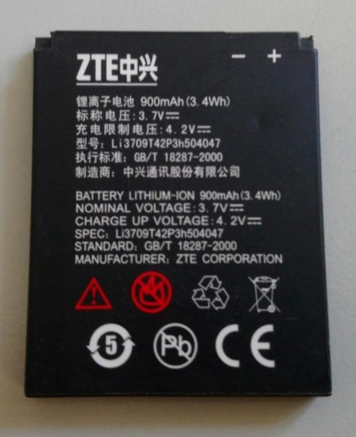 ZTE Used 3.7V battery for Orange Rio, Li3709T42P3h504047 Li-ion 900mAh