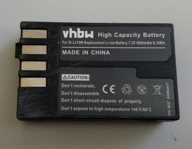 VHBW D-Li109 Battery for Kr K2 KS1 KS2 K30 K50 K500 K-2 DBC109 Used - 900mAh