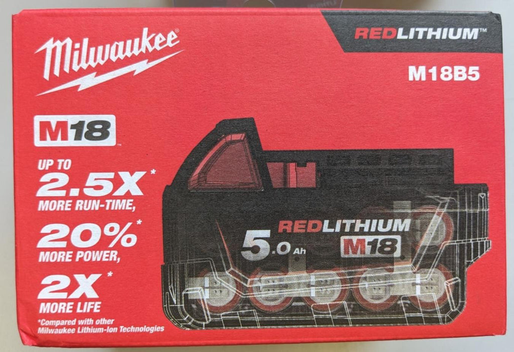 Milwaukee M18B5 5.0Ah Red Lithium-Ion Battery Genuine, Sealed
