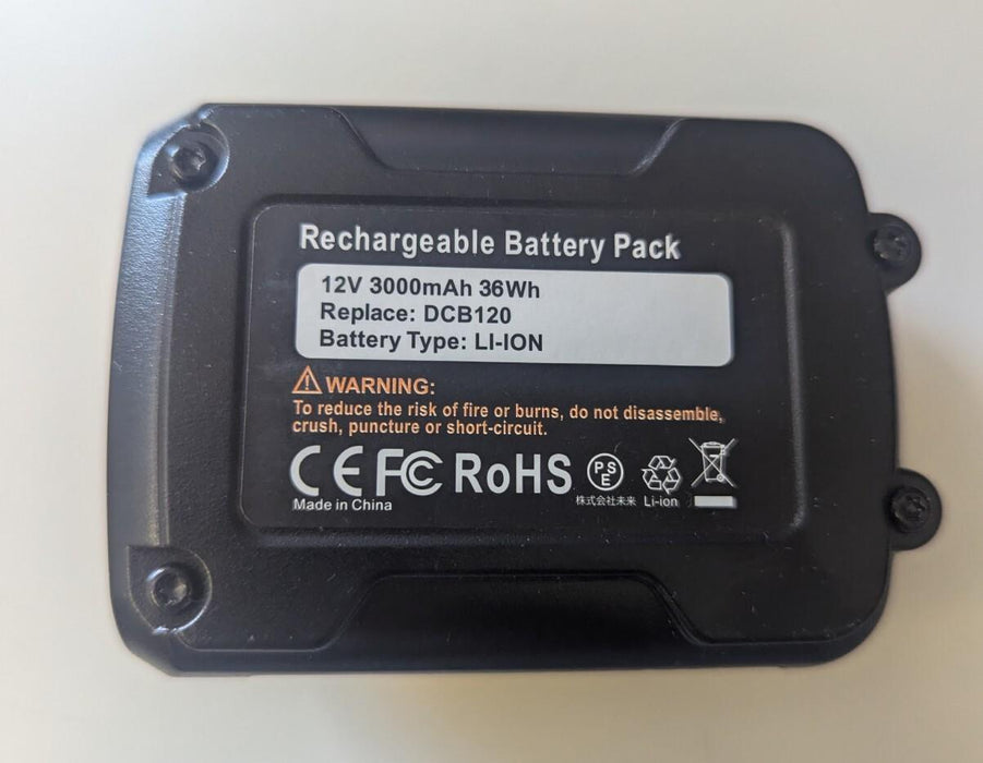 DCB120 12V 3000mAh 36wh Battery FOR dewalt