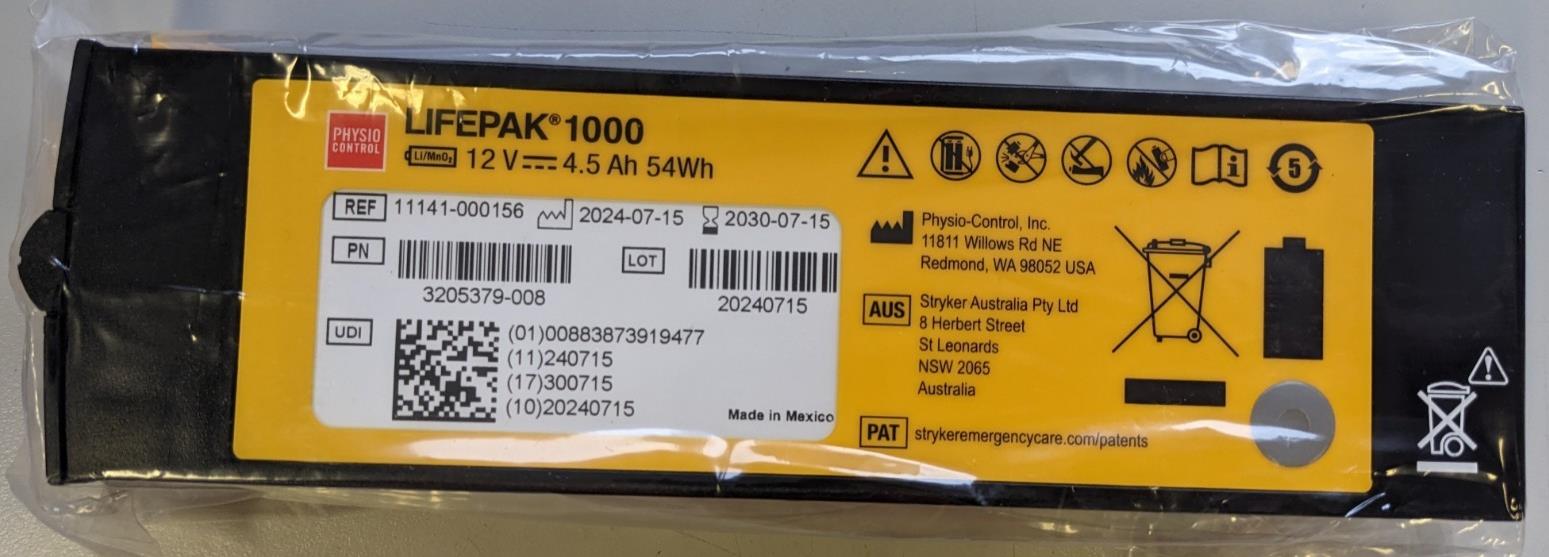 AED LIFEPAK 1000 LITHIUM BATTERY PARAMEDIC AMBULANCE FIRST AID 2030 EXPIRY