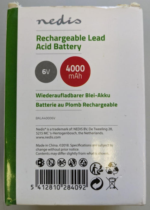 Nedis Sealed Rechargeable Lead Acid Battery Burglar Alarm 6V 4000mAh 70x47x101mm