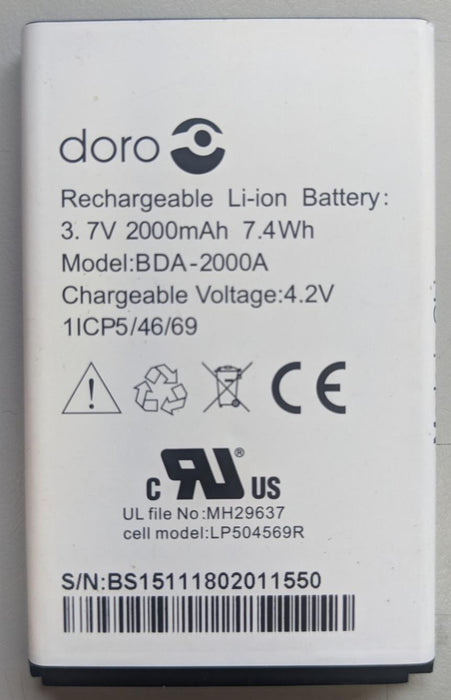 GENUINE DORO BDA-2000A BATTERY FOR DORO 8031 8031C 8030 Liberto 825 822 2000mAh
