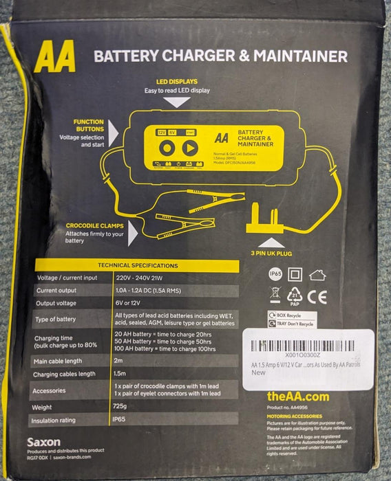 AA 6V/12V Car Battery Charger & Maintainer - NEW