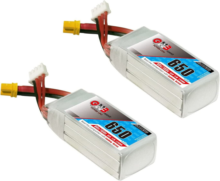 Gaoneng 2pcs XT30 650mAh 3S 11.1V 80C GNB FPV Mini Drone LiPo Battery Pack