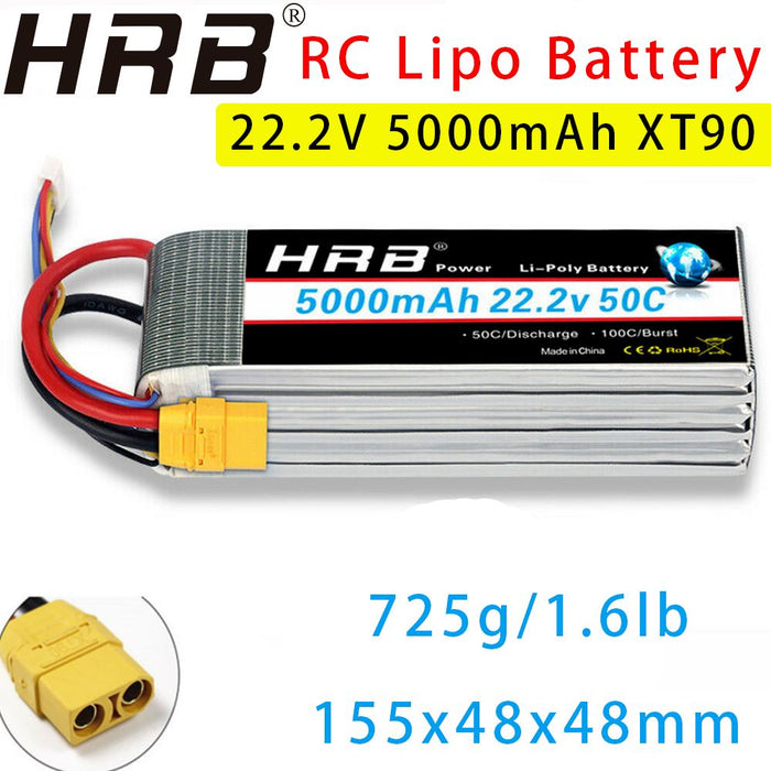 HRB 6S 22.2V 5000mah 50C 100C Lipo Battery XT90 Plug Soft Case for Heli Drone