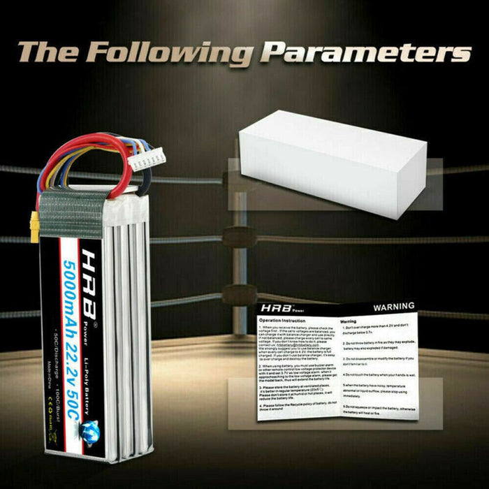 HRB 6S 22.2V 5000mah 50C 100C Lipo Battery XT90 Plug Soft Case for Heli Drone