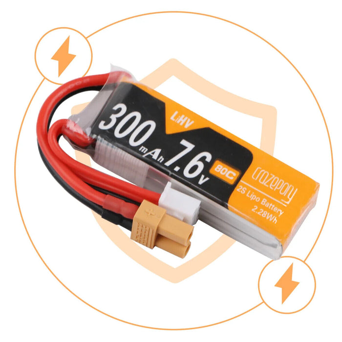 Crazepony 2S 300mAh Lipo Battery 80/160C HV 7.6V with XT30 Plug for Mobula7