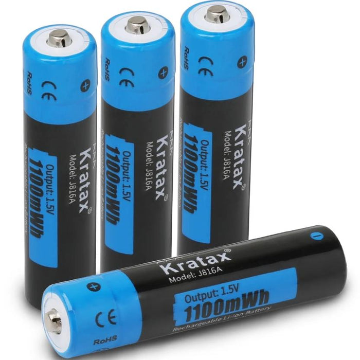 4-Pack 1.5V Rechargeable Lithium AAA Batteries, Kratax 1100mah High-Capacity Lon