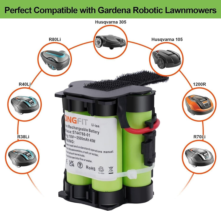 LongFit 2.5 Ah 18 V Li-Ion Battery For Gardena Robotic Lawnmower R38Li