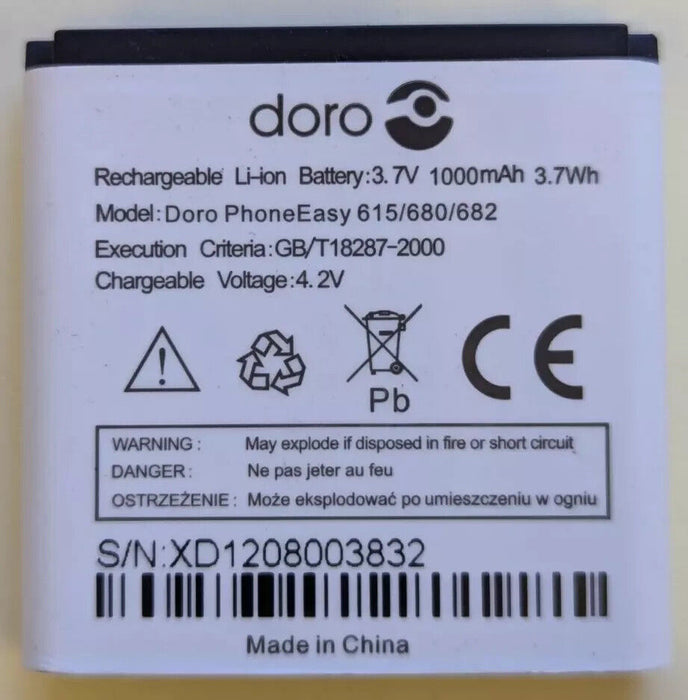 Genuine Battery For Doro 615 Compatible With Phone Easy 615,680,682