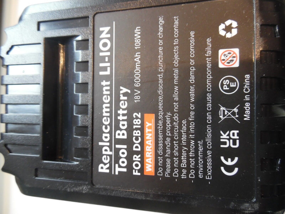 Replacement Battery DCB182 for Dewalt 6000mAh