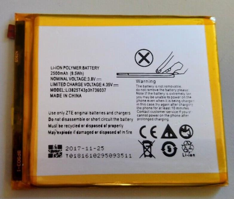 Battery For ZTE Blade V7 / V7 Lite Li3825T43P3h736037 4.35v 2500mAh 9.5Wh