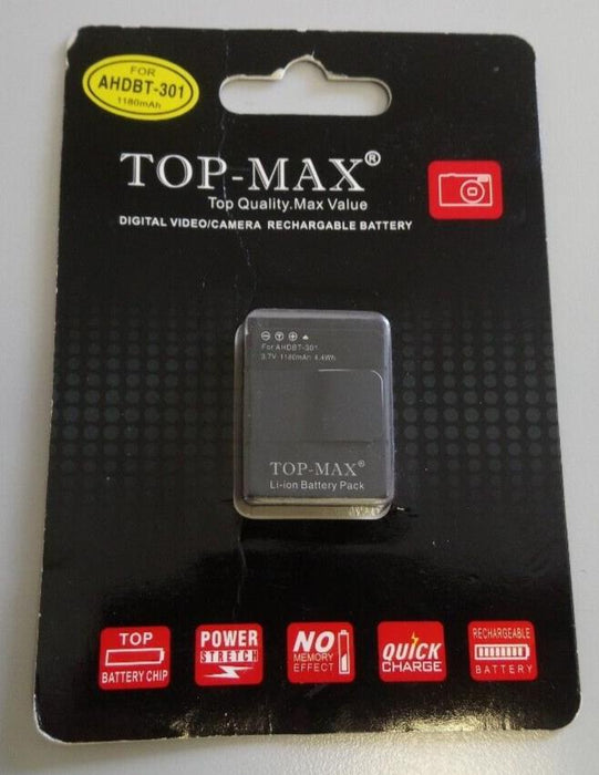 Genuine TOP-MAX AHDBT-301 HD Hero 3 Rechargeable Battery 1180mAh