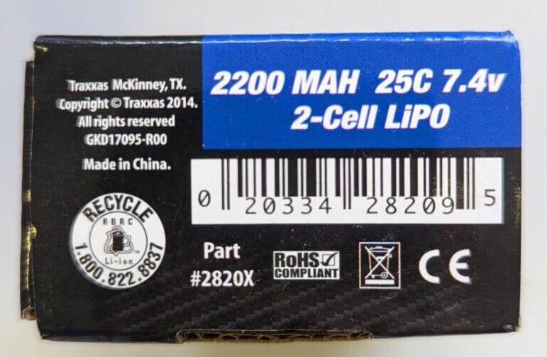 Traxxas LiPo 2S 2200mAh 7.4V 25C iD Power Cell Battery Trx2820X