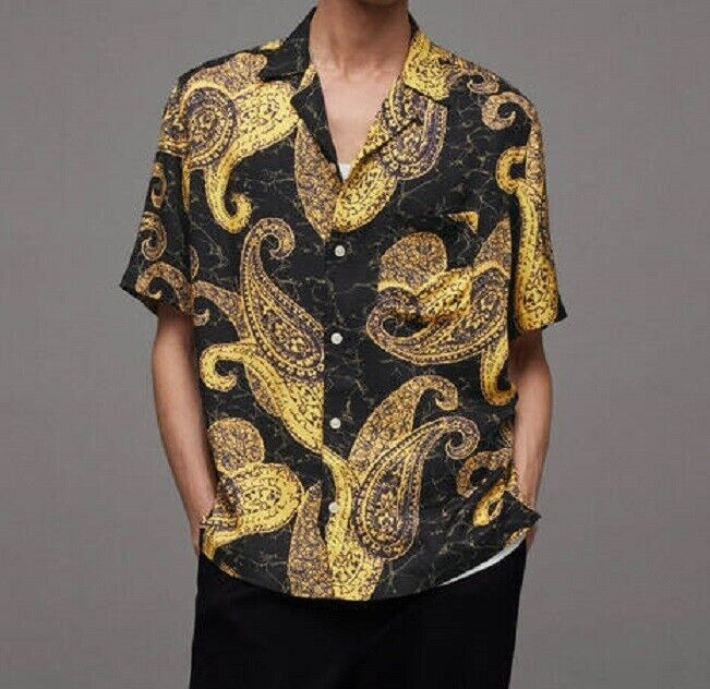 All Saints Gato Paisley Print Short Sleeve Shirt - Jet Black M