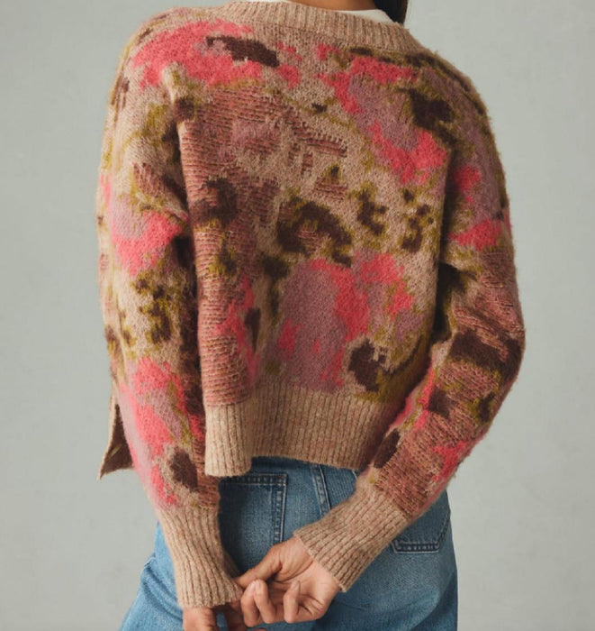 ANTHROPOLOGIE Loopy Floral Crew - Pink Combo L