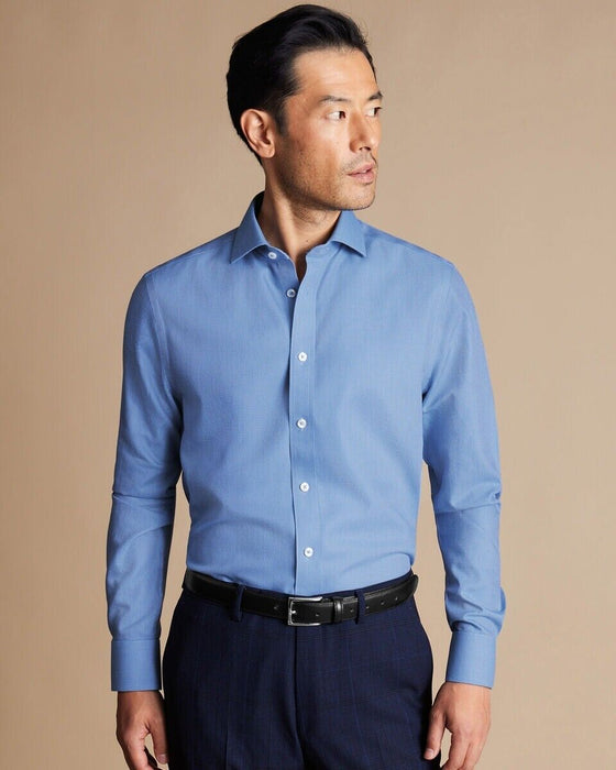 Charles Tyrwhitt Cutaway Collar Mayfair Weave Shirt - Cobalt Blue Size 18/36 In