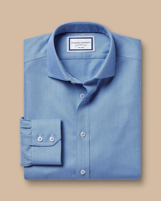 Charles Tyrwhitt Cutaway Collar Mayfair Weave Shirt - Cobalt Blue Size 18/36 In