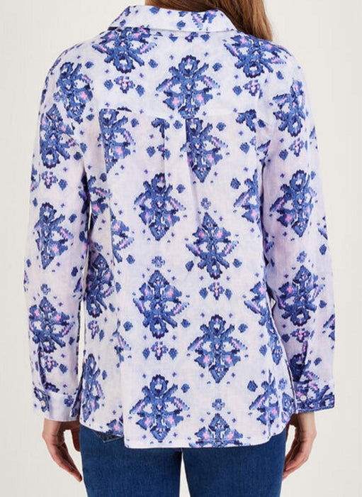 Monsoon Laurie ikat button through linen shirt blue - Large