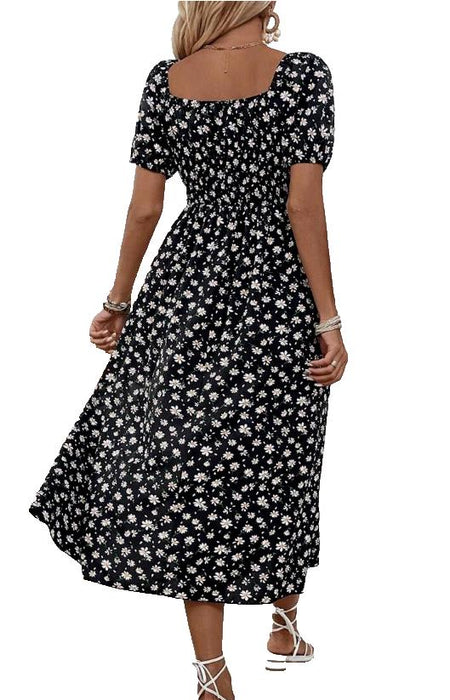 SHEIN VCAY Women's Elegant Puff Sleeve Mini Dress With Ditsy Floral Print Large