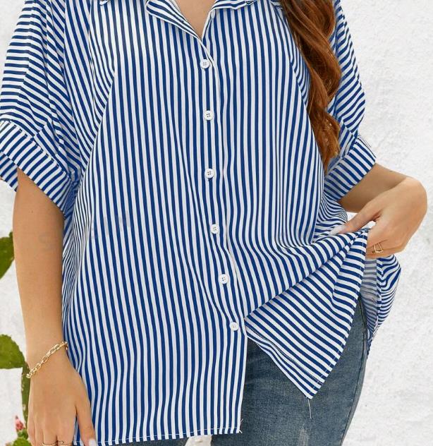SHEIN Essnce Plus Striped Print Batwing Sleeve Shirt 0XL