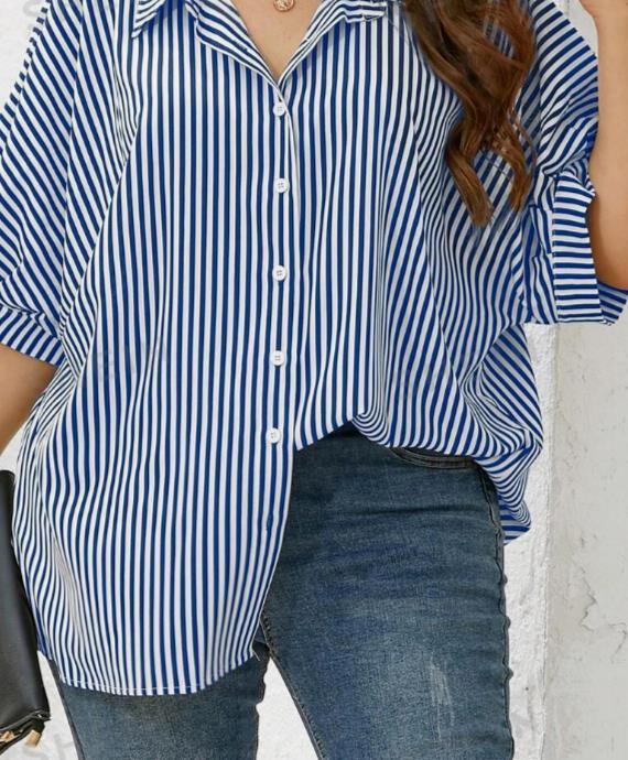 SHEIN Essnce Plus Striped Print Batwing Sleeve Shirt 0XL