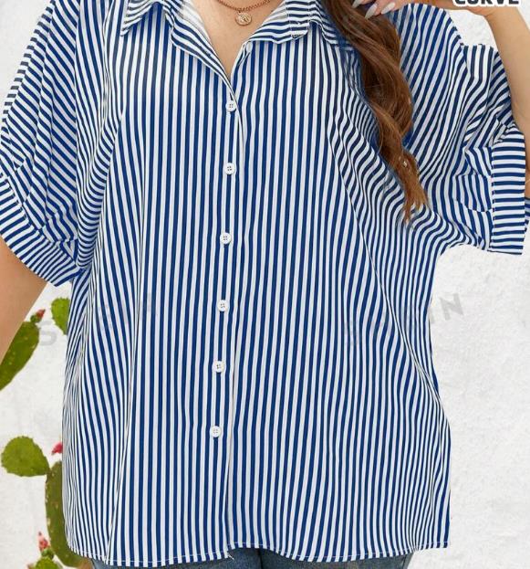 SHEIN Essnce Plus Striped Print Batwing Sleeve Shirt 0XL