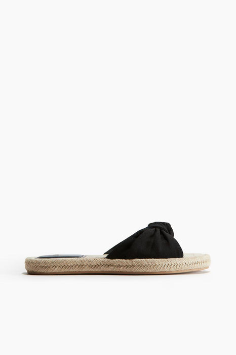 H&M Sandals Womens Knot Detail Slide Flats Slip On Espadrille Black Fabric 8