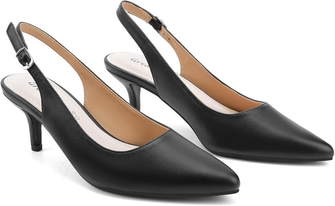 Greatonu Pointed Toe Sandals Slingback Kitten Heel Pointed Toe Pumps - UK8