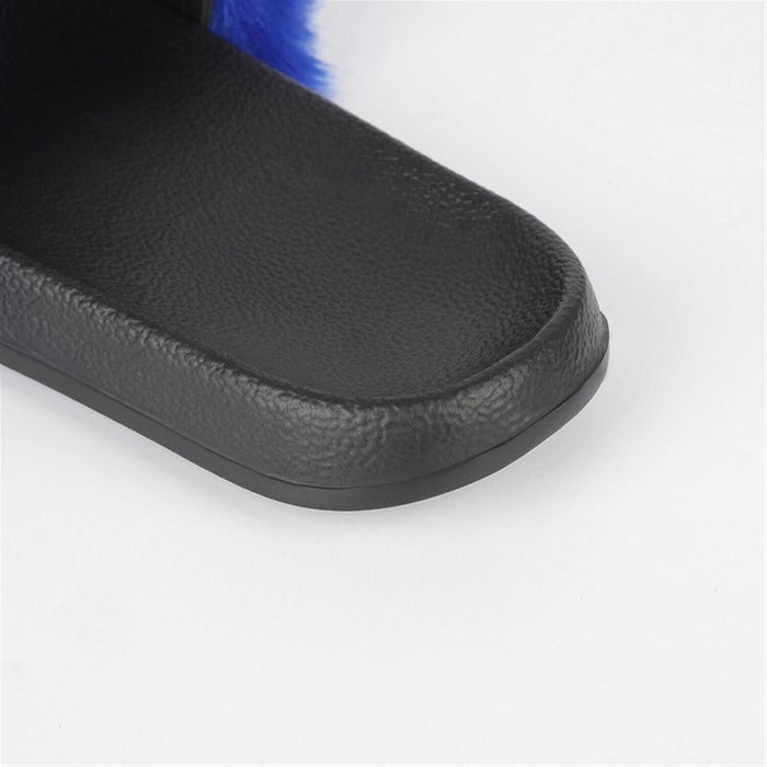 Mfacl Women Furry Slippers Ladies Shoes Plush Fox Hair Fluffy Sandals Blue UK 3