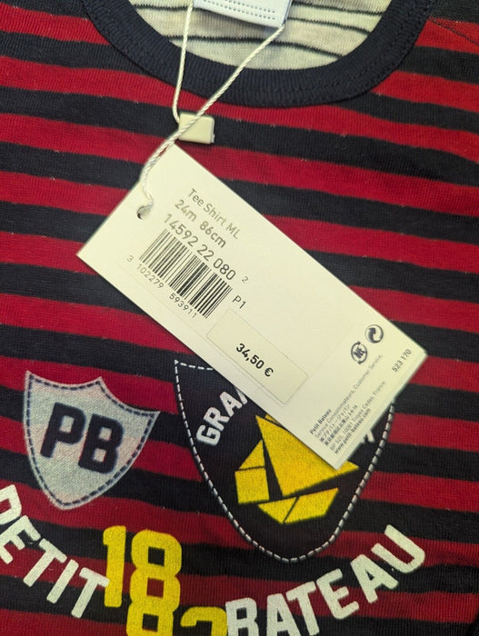 Petit Bateau Long Sleeve T Shirt Red & Black 24months