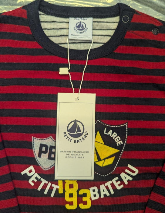 Petit Bateau Long Sleeve T Shirt Red & Black 24months