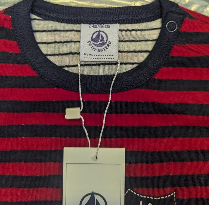 Petit Bateau Long Sleeve T Shirt Red & Black 24months