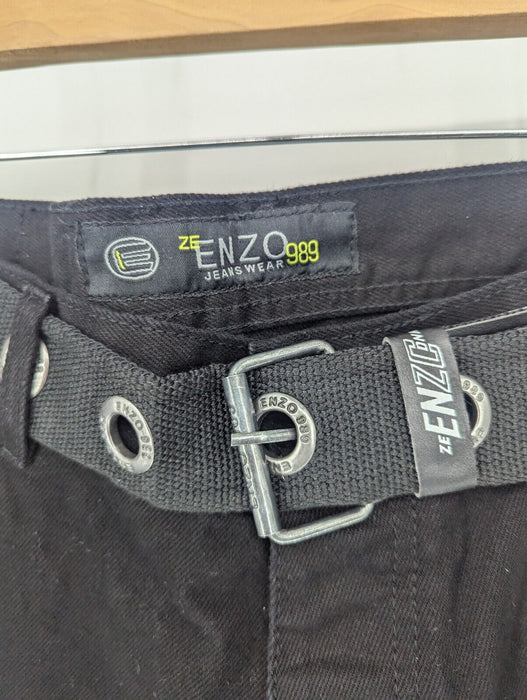 Ze Enzo Jeans 989 Straight Fit 34s Mens Black (With Belt)