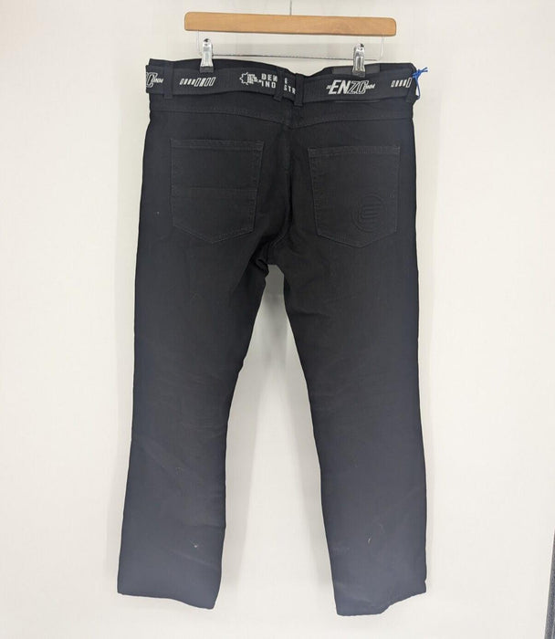 Ze Enzo Jeans 989 Straight Fit 34s Mens Black (With Belt)