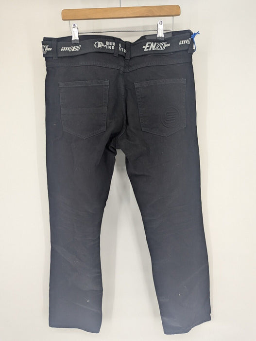 Ze Enzo Jeans 989 Straight Fit 34s Mens Black (With Belt)