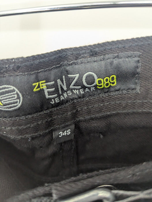 Ze Enzo Jeans 989 Straight Fit 34s Mens Black (With Belt)