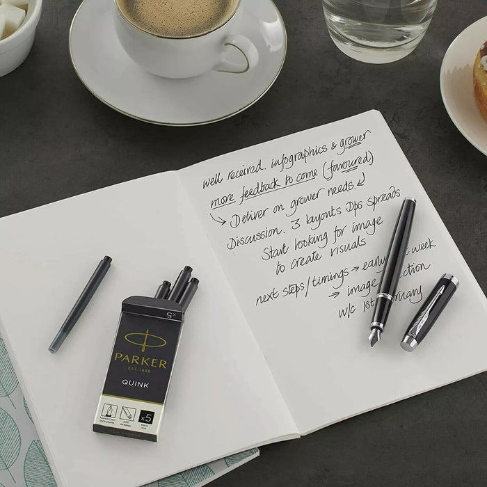Parker Quink Long Black Fountain Pen Ink Cartridges - 5 Pack