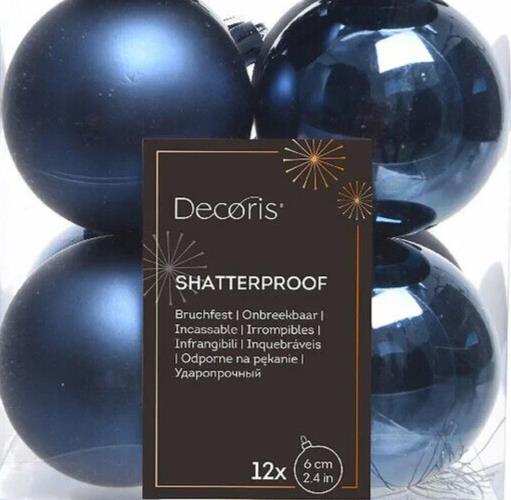 12 Midnight Blue Christmas Baubles Shatterproof Luxury Tree Decorations 6cm Blue