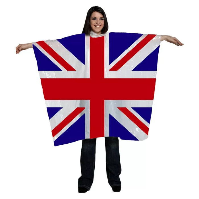 Adult Union Jack Disposable Waterproof Rain Poncho with Hood 4 Pack