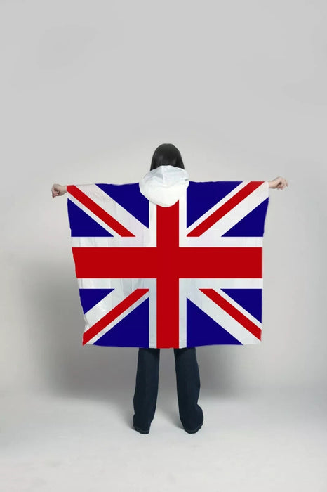 Adult Union Jack Disposable Waterproof Rain Poncho with Hood 4 Pack