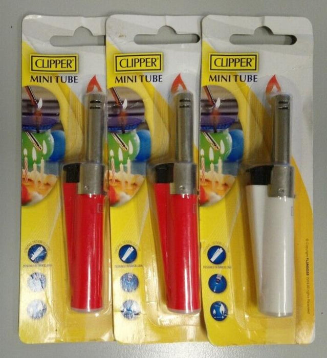 CLIPPER Mini Tube Lighter Refillable Assorted/Random Colours (3Pk)