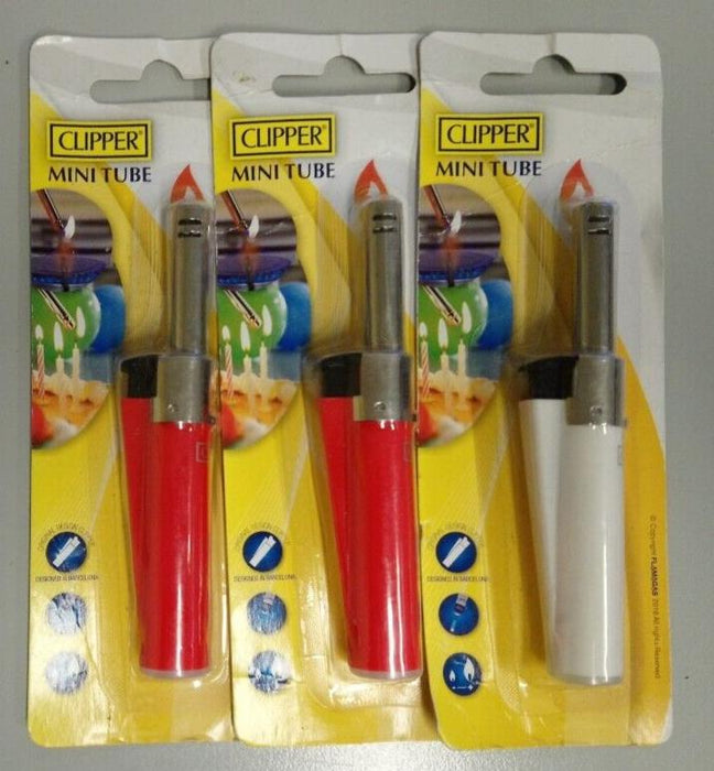 CLIPPER Mini Tube Lighter Refillable Assorted/Random Colours (3Pk)